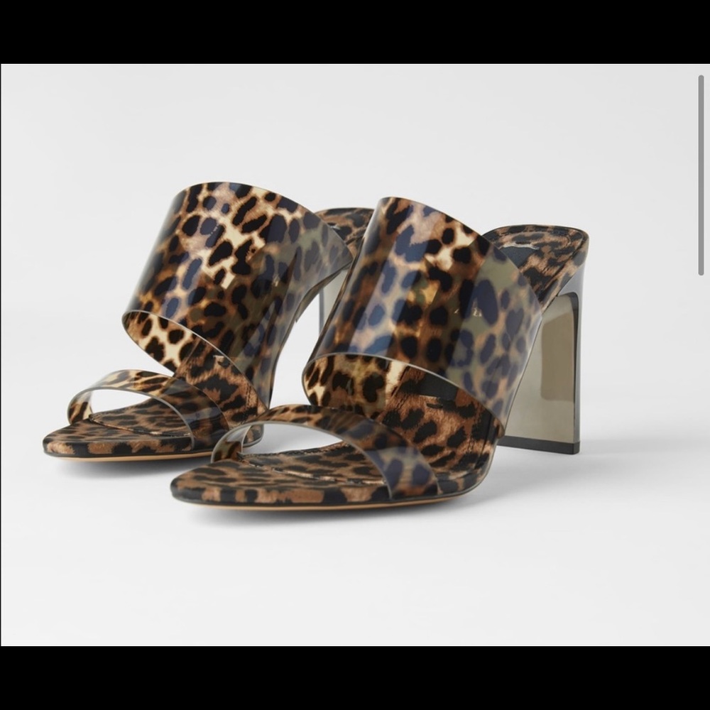 Zara tortoiseshell brown mules double strap heels - Picture 2 of 3